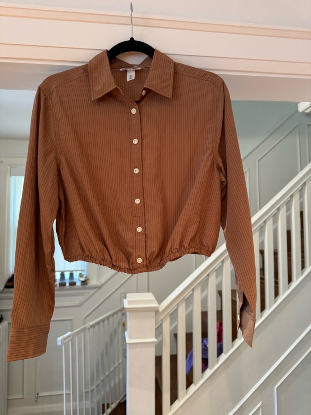 Future collection striped poplin cropped button down shirt